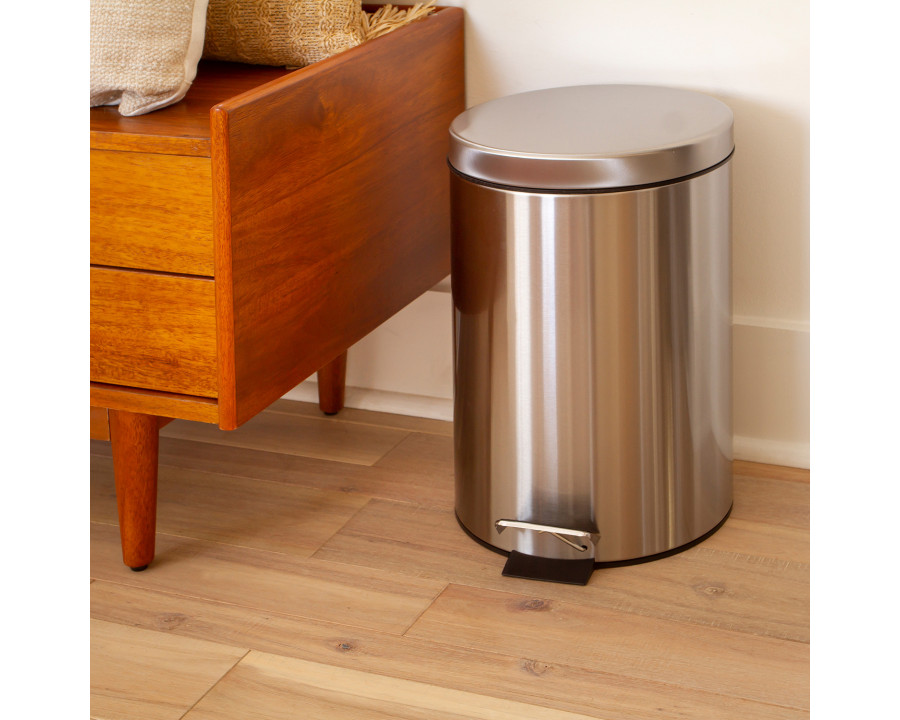 BLNK Round Stainless Steel Fingerprint Resistant Soft Close Step Trash Can -3.2 Gallons (12L) - 3.2 Gall