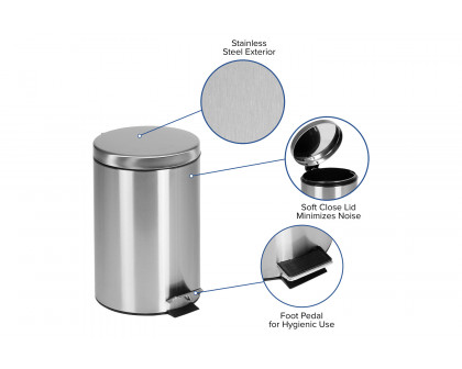 BLNK Round Stainless Steel Fingerprint Resistant Soft Close Step Trash Can -3.2 Gallons (12L) - 3.2 Gall