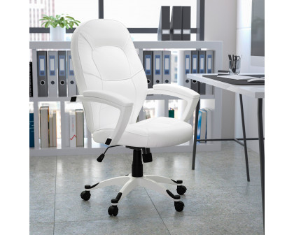 BLNK - Quincey LeatherSoft Mid-Back Tapered Back Executive Swivel Office Chair with White Base and Arms