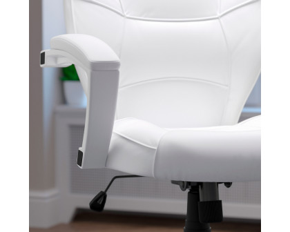 BLNK - Quincey LeatherSoft Mid-Back Tapered Back Executive Swivel Office Chair with White Base and Arms