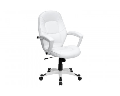 BLNK - Quincey LeatherSoft Mid-Back Tapered Back Executive Swivel Office Chair with White Base and Arms