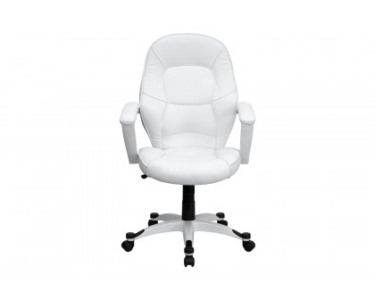 BLNK - Quincey LeatherSoft Mid-Back Tapered Back Executive Swivel Office Chair with White Base and Arms