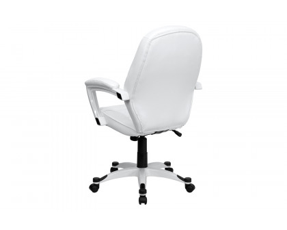 BLNK - Quincey LeatherSoft Mid-Back Tapered Back Executive Swivel Office Chair with White Base and Arms