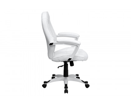 BLNK - Quincey LeatherSoft Mid-Back Tapered Back Executive Swivel Office Chair with White Base and Arms