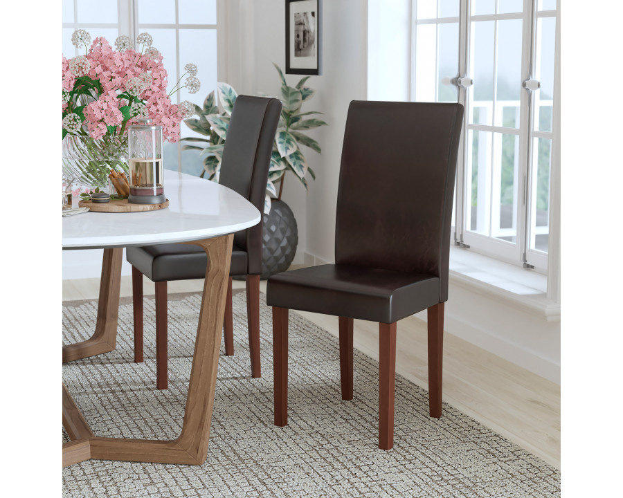 BLNK Greenwich Series LeatherSoft Upholstered Panel Back Mid-Century Parsons Dining Chair - Brown