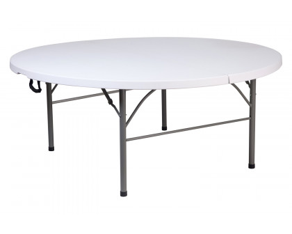 BLNK - Round Granite White Plastic Bi-Fold Banquet and Event Folding Table with Carrying Handle