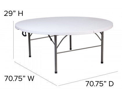 BLNK - Round Granite White Plastic Bi-Fold Banquet and Event Folding Table with Carrying Handle