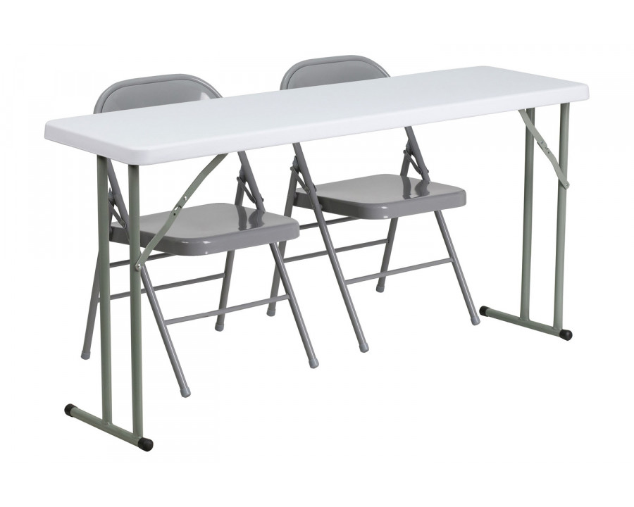 BLNK - Plastic Folding Training Table Set with 2 Gray Metal Folding Chairs