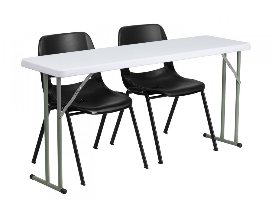 BLNK - Plastic Folding Training Table Set with 2 Black Plastic Stack Chairs