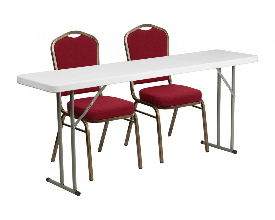 BLNK - Plastic Folding Training Table Set with 2 Crown Back Stack Chairs