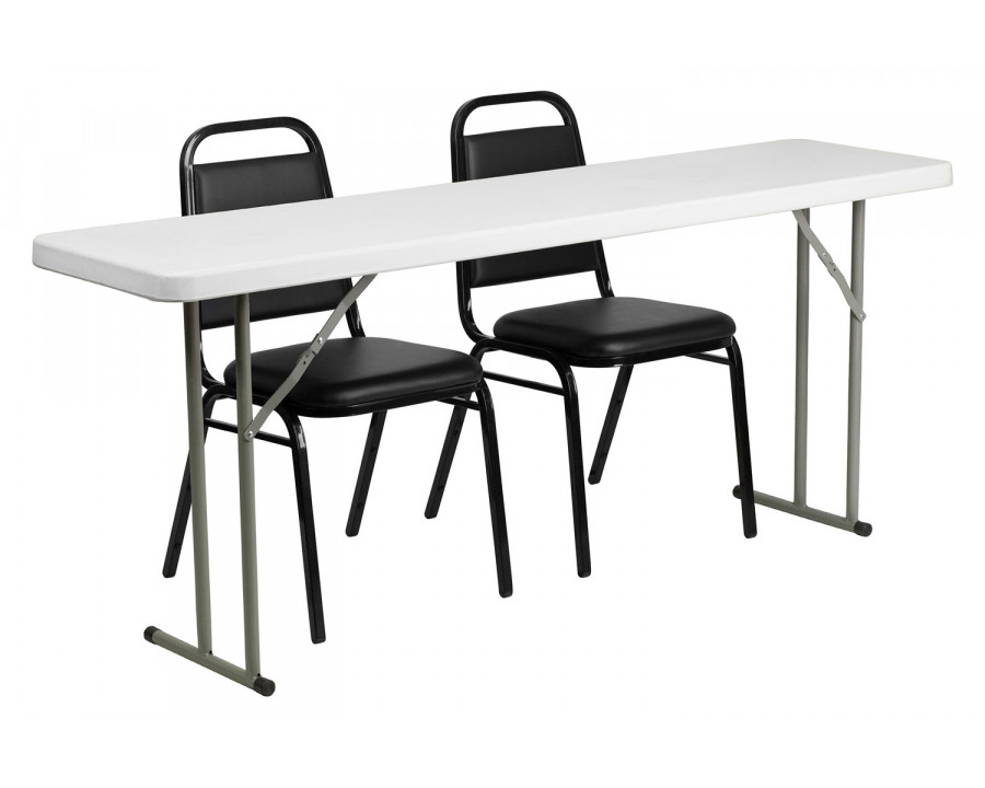 BLNK - Plastic Folding Training Table Set with 2 Trapezoidal Back Stack Chairs