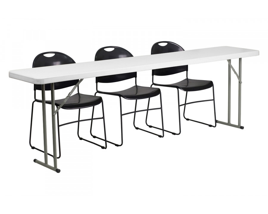 BLNK - Plastic Folding Training Table Set with 3 Black Plastic Stack Chairs