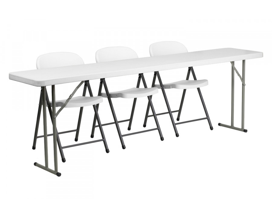 BLNK - Plastic Folding Training Table Set with 3 White Plastic Folding Chairs