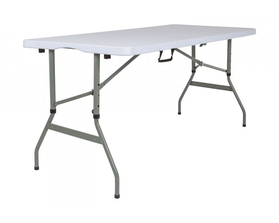 BLNK - Granite White Plastic Height Adjustable Bi-Fold Banquet and Event Folding Table with Carrying Handle