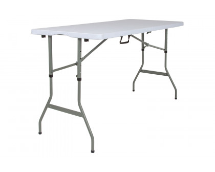 BLNK - Granite White Plastic Height Adjustable Bi-Fold Banquet and Event Folding Table with Carrying Handle