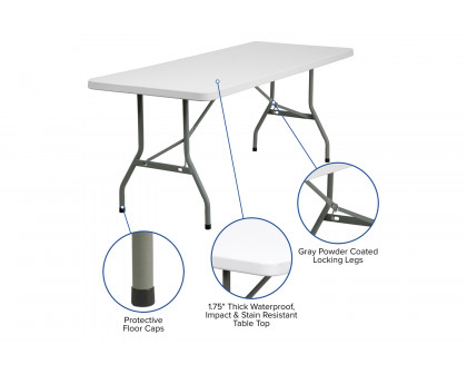 BLNK Granite White Plastic Folding Table - 6'L