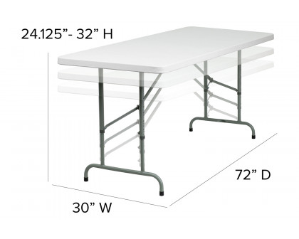 BLNK Granite White Plastic Height Adjustable Folding Table - 6'L