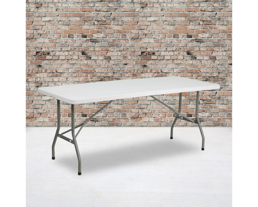 BLNK Granite White Plastic Bi-Fold Folding Table - 6'L