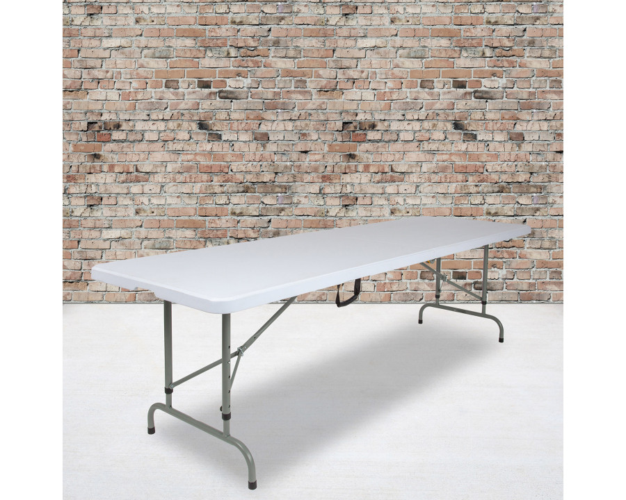 BLNK - Granite White Plastic Height Adjustable Bi-Fold Plastic Banquet and Event Folding Table with Carrying Handle