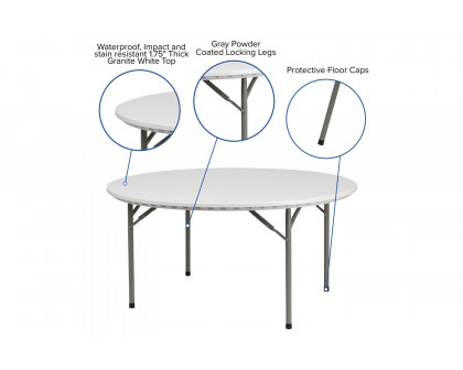 BLNK Round Granite White Plastic Folding Table - 5'D