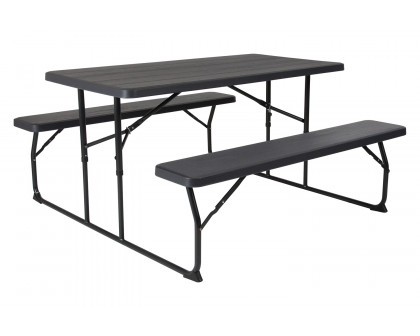 BLNK™ Insta-Fold Folding Picnic Table and Benches - 4.5 Foot Folding Table - Charcoal Wood Grain