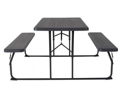 BLNK™ Insta-Fold Folding Picnic Table and Benches - 4.5 Foot Folding Table - Charcoal Wood Grain