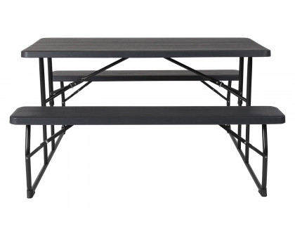 BLNK™ Insta-Fold Folding Picnic Table and Benches - 4.5 Foot Folding Table - Charcoal Wood Grain