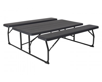 BLNK™ Insta-Fold Folding Picnic Table and Benches - 4.5 Foot Folding Table - Charcoal Wood Grain