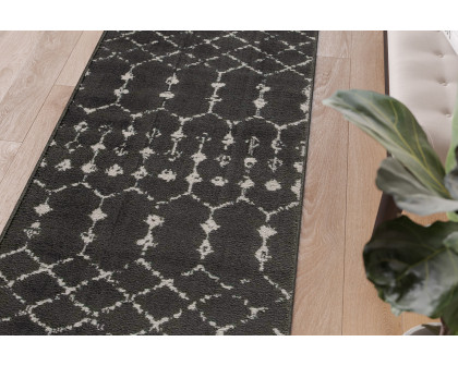 BLNK Beth Geometric Polyester Bohemian Low Pile Rug - Dark Gray/Ivory, 2'W x 6'L