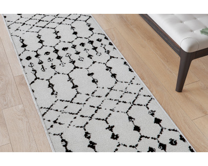 BLNK Beth Geometric Bohemian Low Pile Rug - Ivory/Black, 2'W x 6'L