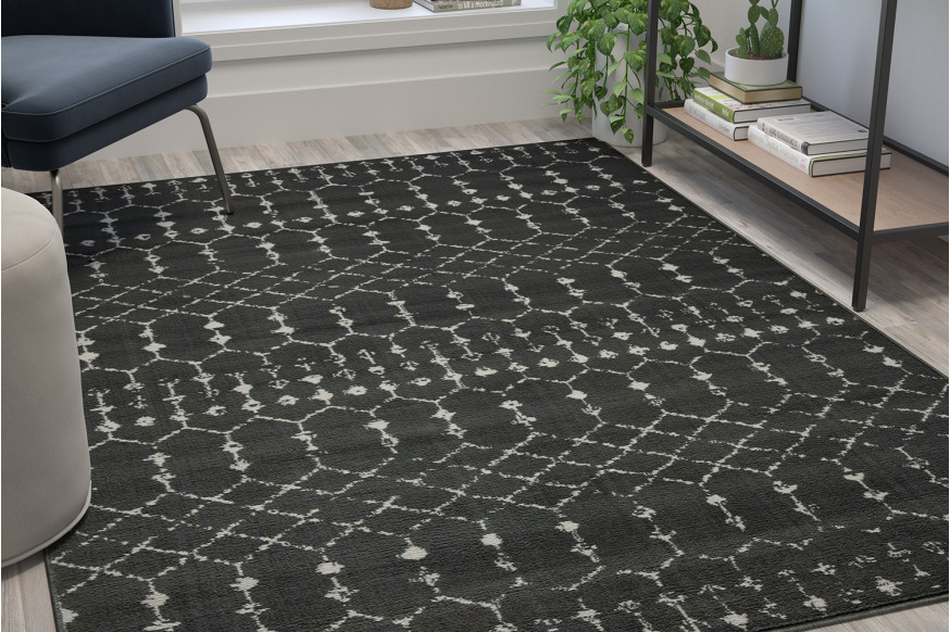 BLNK™ Beth Geometric Polyester Bohemian Low Pile Rug - Dark Gray/Ivory, 5'W x 7'L