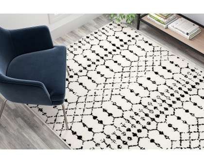 BLNK Beth Geometric Bohemian Low Pile Rug - Ivory/Black, 5'W x 7'L