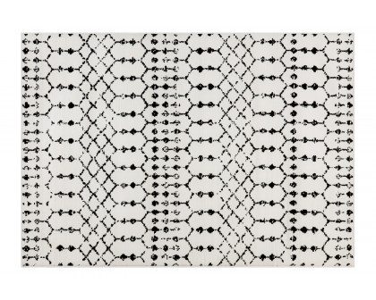 BLNK Beth Geometric Bohemian Low Pile Rug - Ivory/Black, 5'W x 7'L