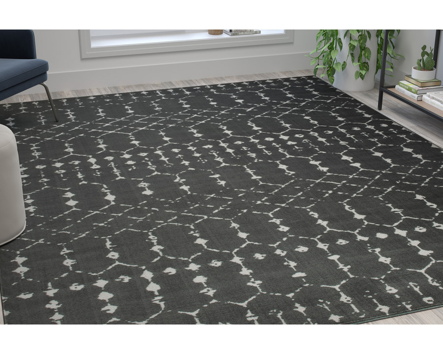 BLNK Beth Geometric Polyester Bohemian Low Pile Rug - Dark Gray/Ivory, 8'W x 10'L