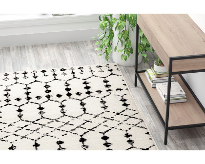 BLNK Beth Geometric Bohemian Low Pile Rug - Ivory/Black, 8'W x 10'L