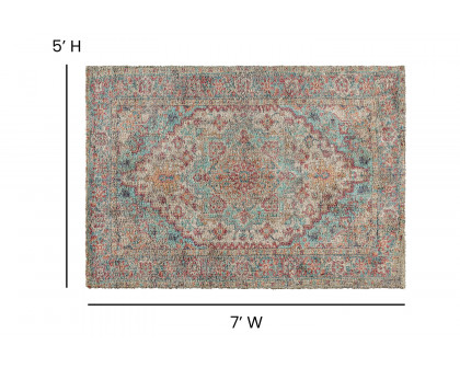 BLNK Katherine Distressed Vintage Medallion Polyester Area Rug - Blue, 5'W x 7'L