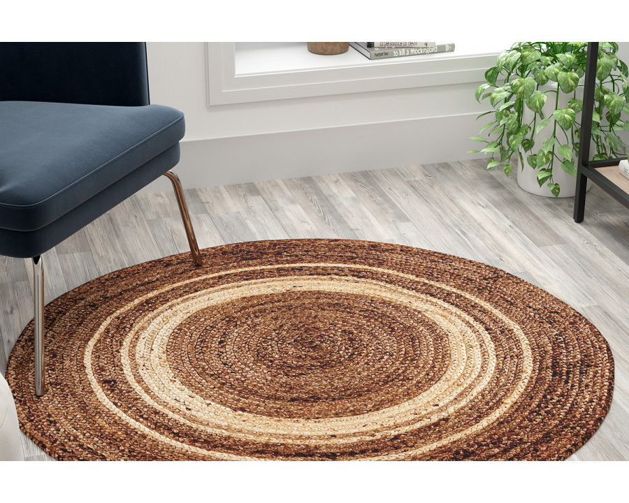 BLNK - Prima Round Natural Fiber Jute Area Rug in Braided Indoor Jute Rug in Natural Area Rugs