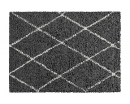 BLNK Roxy Shag Style Polyester Diamond Trellis Area Rug - Charcoal/Ivory, 5'W x 7'L