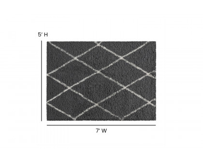 BLNK Roxy Shag Style Polyester Diamond Trellis Area Rug - Charcoal/Ivory, 5'W x 7'L