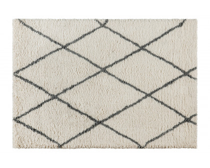 BLNK Roxy Shag Style Polyester Diamond Trellis Area Rug - Ivory/Gray, 5'W x 7'L