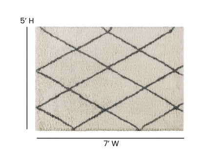 BLNK Roxy Shag Style Polyester Diamond Trellis Area Rug - Ivory/Gray, 5'W x 7'L