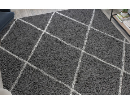 BLNK Roxy Shag Style Polyester Diamond Trellis Area Rug - Charcoal/Ivory, 8'W x 10'L