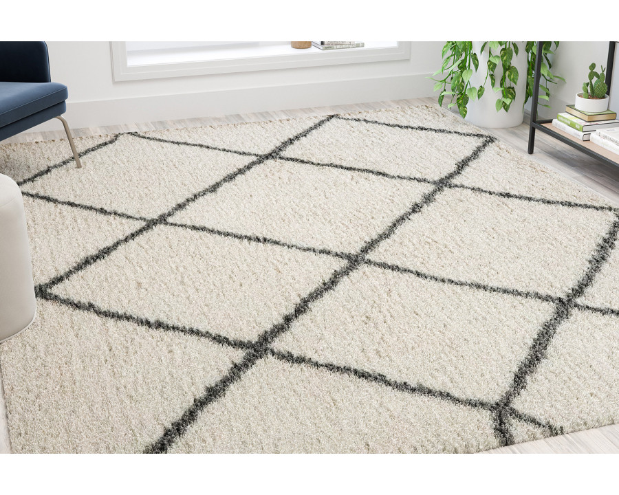 BLNK Roxy Shag Style Polyester Diamond Trellis Area Rug - Ivory/Gray, 8'W x 10'L