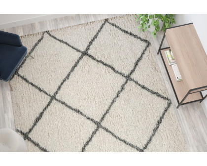 BLNK Roxy Shag Style Polyester Diamond Trellis Area Rug - Ivory/Gray, 8'W x 10'L