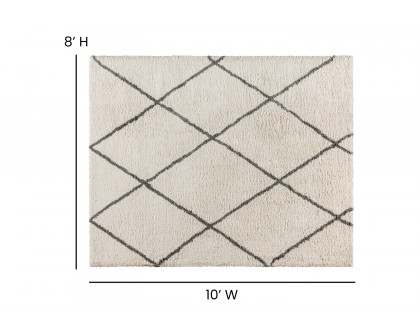 BLNK Roxy Shag Style Polyester Diamond Trellis Area Rug - Ivory/Gray, 8'W x 10'L