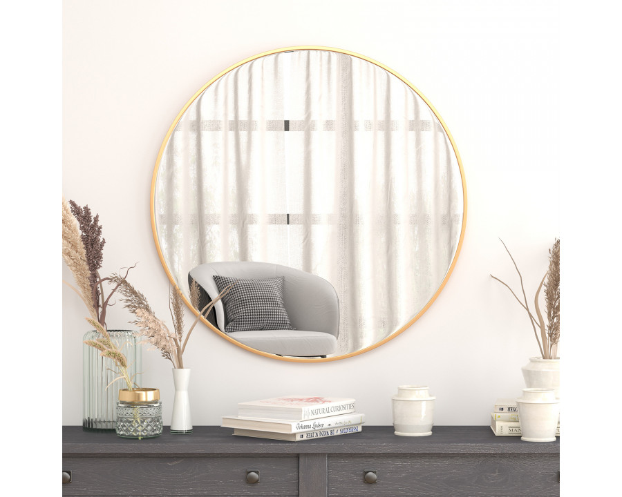 BLNK Julianne Style 1 Round Metal Framed Wall Mirror - Gold, 36"D