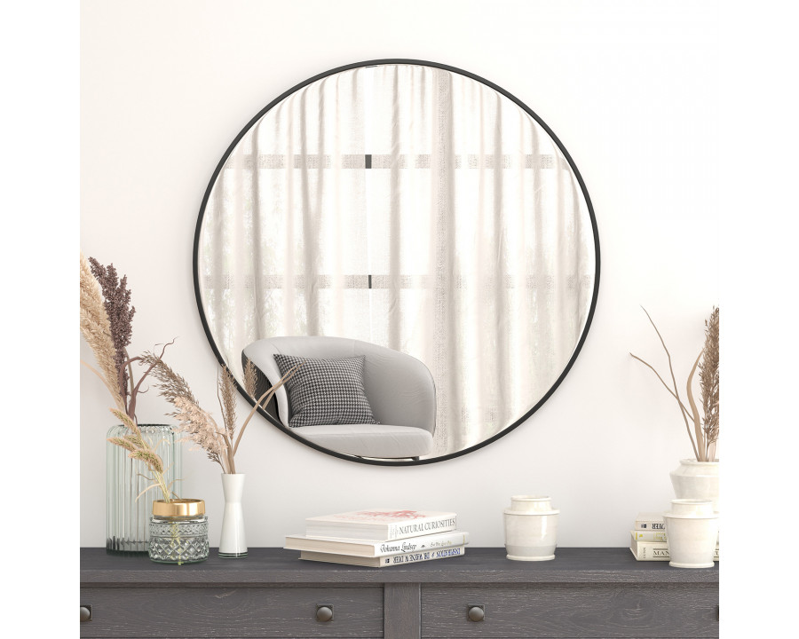 BLNK Julianne Style 1 Round Metal Framed Wall Mirror - Black, 36"D