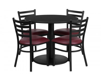 BLNK Jamie Round Black Laminate Table Set with Round Base and 4 Ladder Back Metal Chairs with Vinyl Seat