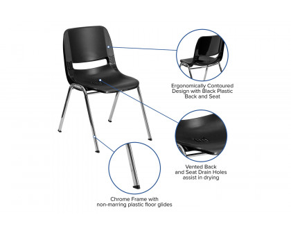 BLNK™ HERCULES Series Ergonomic Shell Stack Chair - Black/Chrome, 14"H Seat