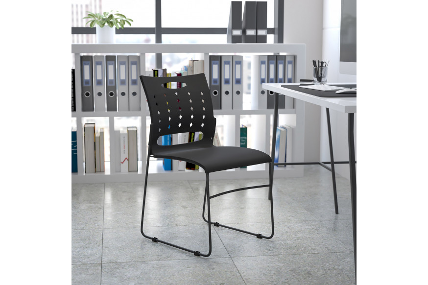 BLNK™ HERCULES Series Sled Base Stack Chair with Air-Vent Back - Black